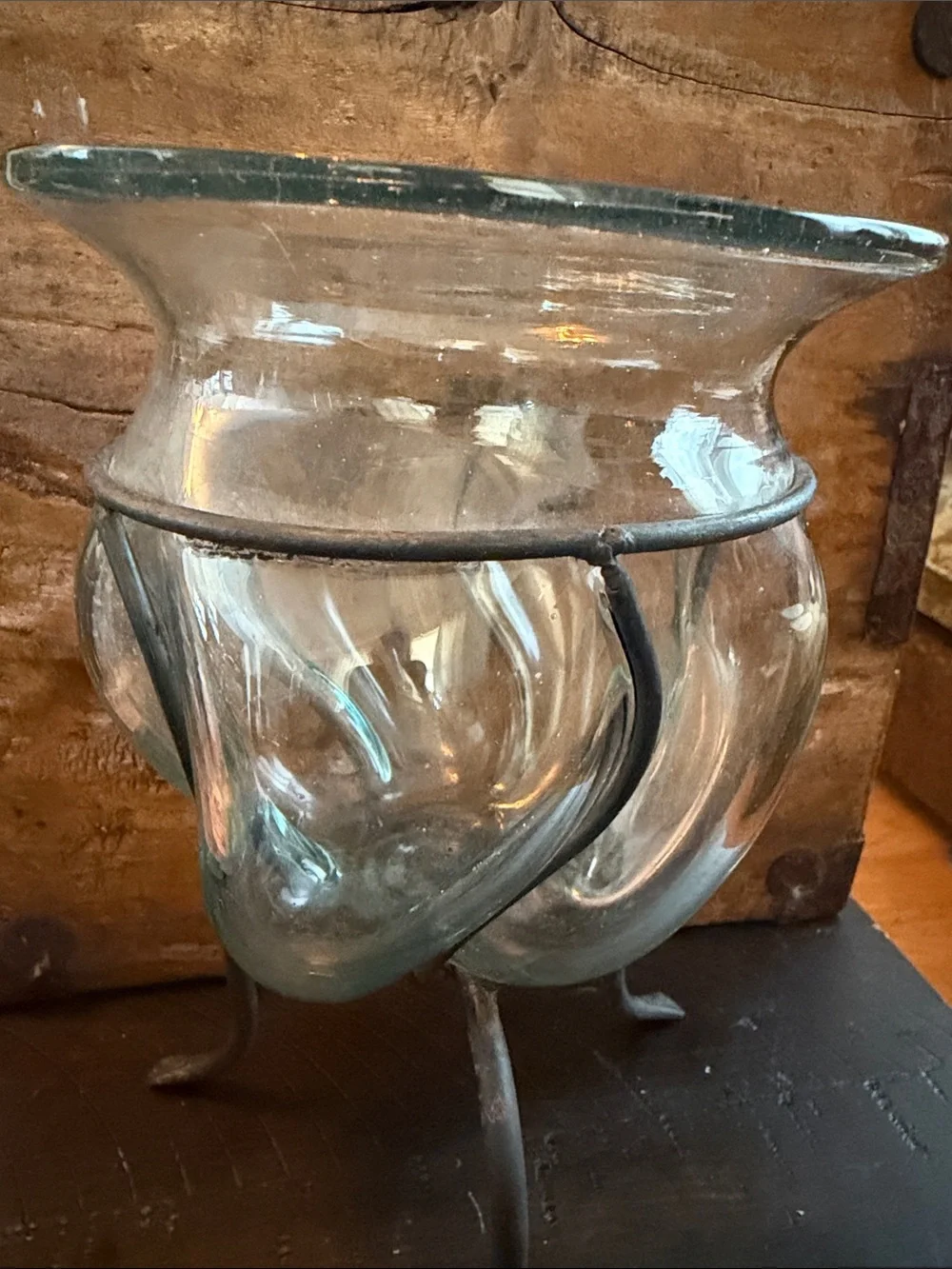 Encased Caged Wrought Iron Recycled glass vase or candle holder Vintage - Picture 5 of 11